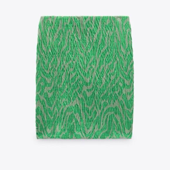 NWOT ZARA Jacquard Ruched Green Zebra Cropped Turtleneck and Skirt Set - Picture 4 of 16
